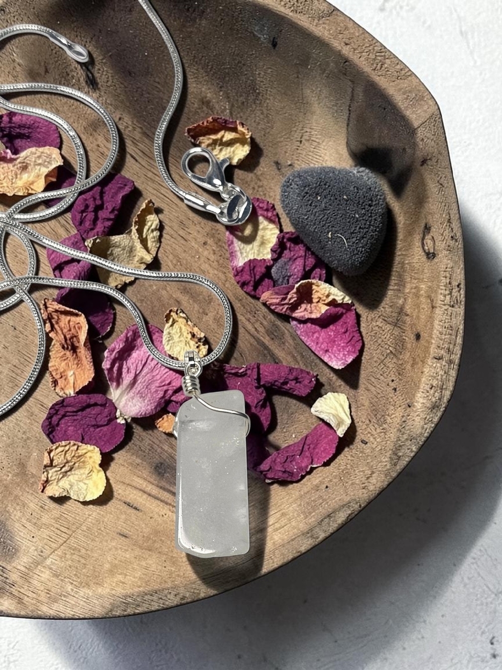 Silver White Quartz Pendant Necklace - Minimalist Women’s Jewelry